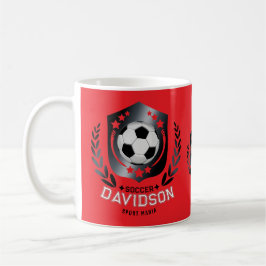 Caneca De Café Red and Black Soccer Ball for Sporty Men and Boys