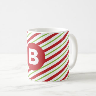 Caneca De Café Red and Green Diagonal Pinstripes Monogram
