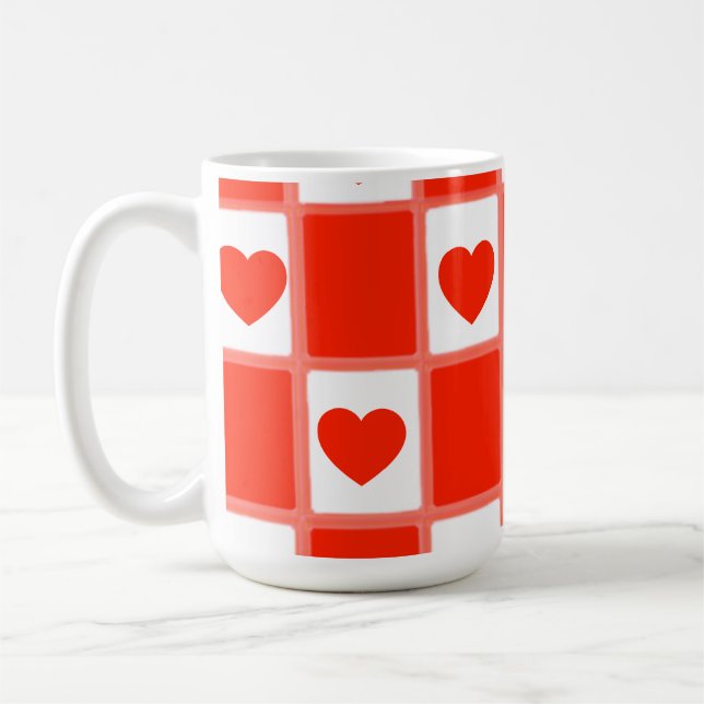 Caneca De Café Red and white hearts pattern gift Latte Mug (Esquerda)