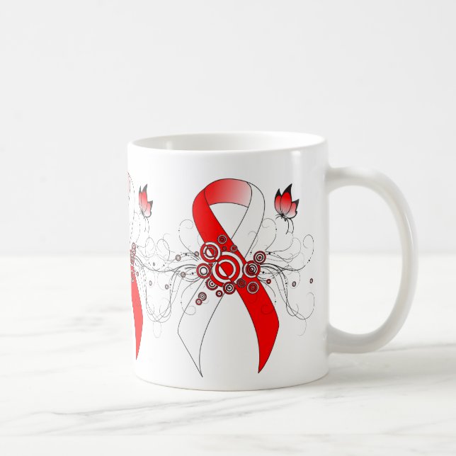 Caneca De Café Red and White Ribbon with Butterfly Coffee Mug (Direita)