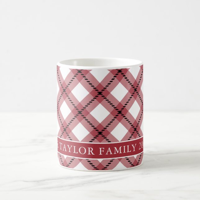 Caneca De Café Red Argyle Plaid Farmhouse Family Name (Centro)