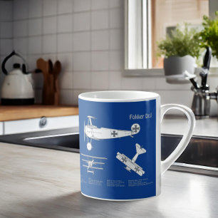 Caneca De Café Red Baron Fokker Dr. 1 - Avião Blueprint ABD