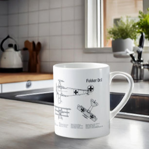Caneca De Café Red Baron Fokker Dr. 1 - Avião Blueprint BD