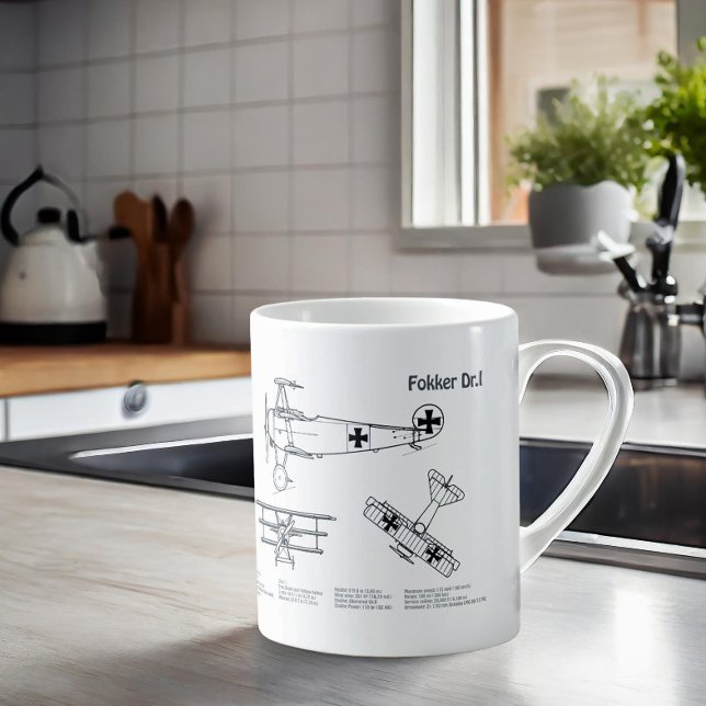 Caneca De Café Red Baron Fokker Dr. 1 - Avião Blueprint BD (Criador carregado)