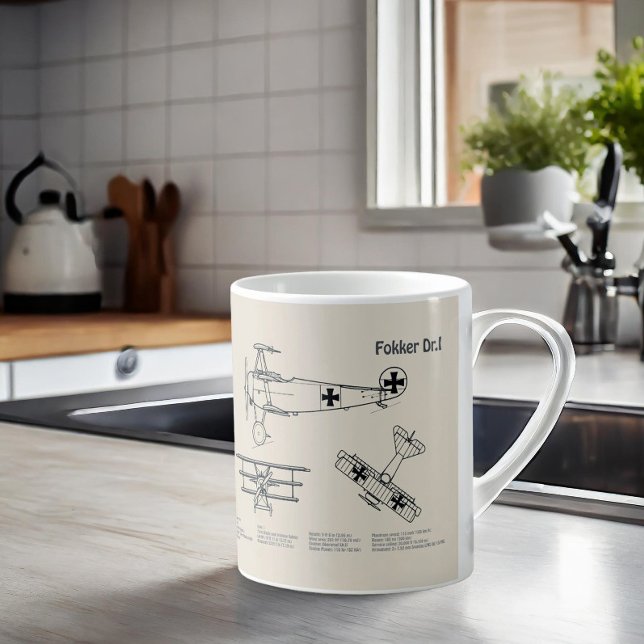 Caneca De Café Red Baron Fokker Dr. 1 - Avião Blueprint SD (Criador carregado)