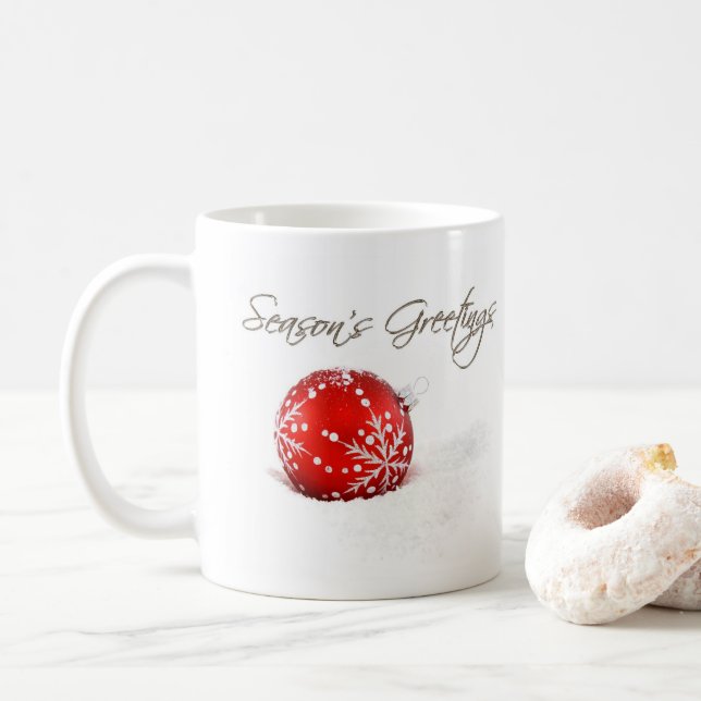 Caneca De Café Red Baubles Season dá as saudações (Com Donut)
