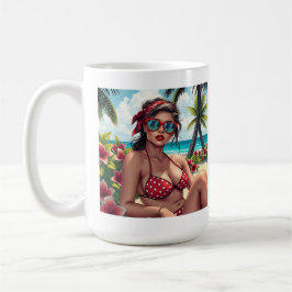 Caneca De Café Red Bikini, óculos de sol e mulher Bandana