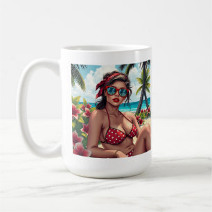 Caneca De Café Red Bikini, óculos de sol e mulher Bandana