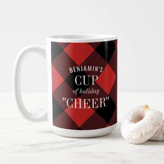 Caneca De Café Red Black Buffalo Check Xadrez Engraçado Natal (Com Donut)