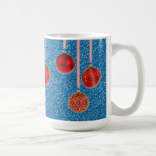 Caneca De Café Red Blue Glitter Feliz Natal Baubles Mug