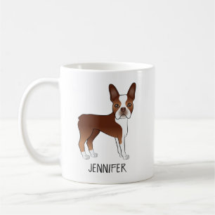 Caneca De Café Red Boston Terrier Cute Cartoon Dog & Custom Name