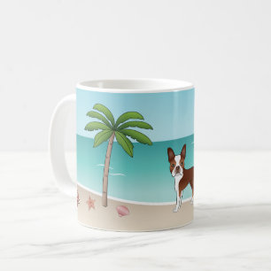 Caneca De Café Red Boston Terrier Em Uma Praia Tropical De Verão
