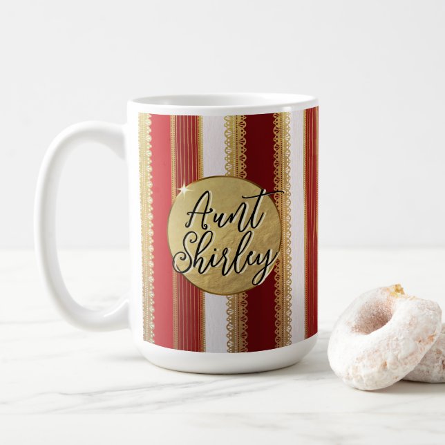 Caneca De Café Red Bougie Stripes Café Personalizado (Com Donut)