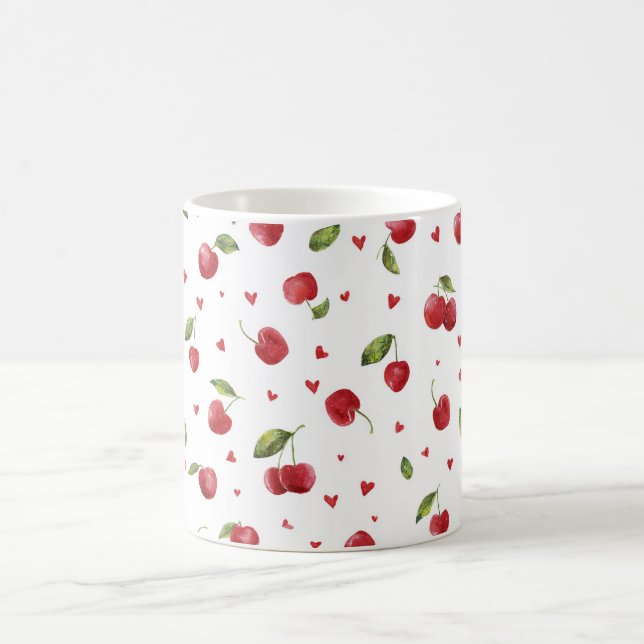 Caneca De Café Red Cherries & Hearts Valentine's Day (Centro)