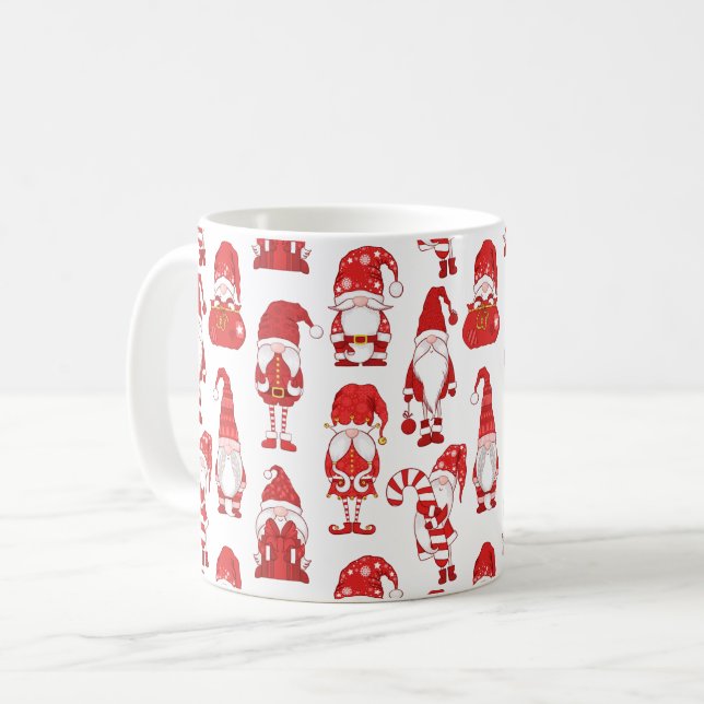 Caneca De Café Red Christmas Gnome Character Pattern (Frente Esquerda)
