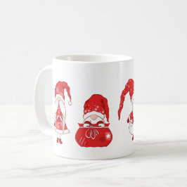 Caneca De Café Red Christmas Gnomes with Santa Sack