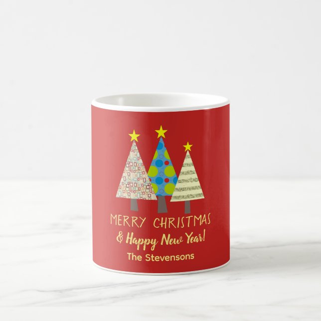 Caneca De Café Red Christmas Trees Personalized (Centro)