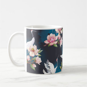 Caneca De Café Red Crane Magnolia: Aquarela Japonesa.