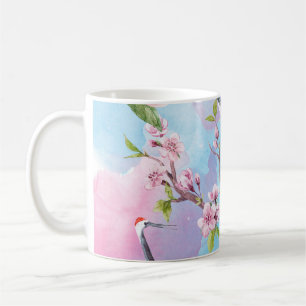Caneca De Café Red Crane Watercolor - Japão