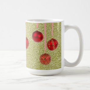 Caneca De Café Red Dourado Glitter Feliz Natal Baubles Mug