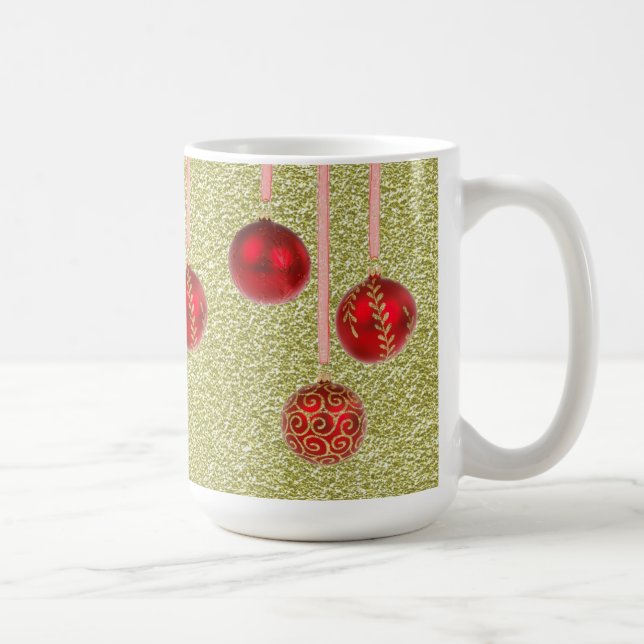 Caneca De Café Red Dourado Glitter Feliz Natal Baubles Mug (Direita)
