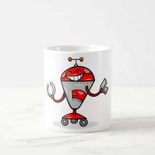 Caneca De Café Red e Silver AI Bot do Retro Robot