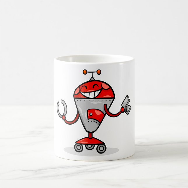Caneca De Café Red e Silver AI Bot do Retro Robot (Criador carregado)