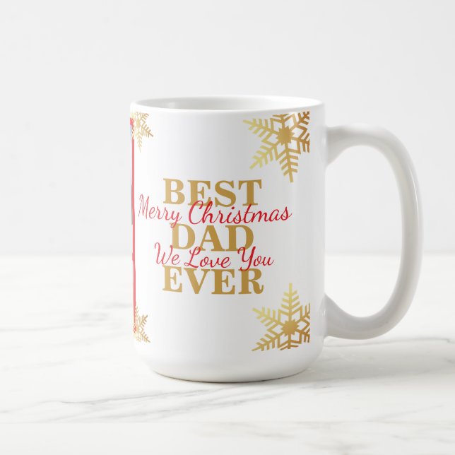 Caneca De Café Red Gold Merry Christmas Best Dad Ever Photo (Direita)