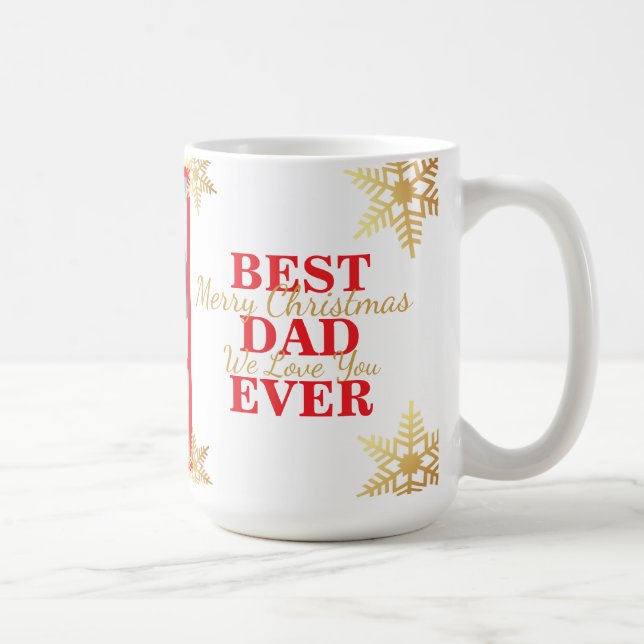 Caneca De Café Red Gold Merry Christmas Best Dad Ever Photo (Direita)