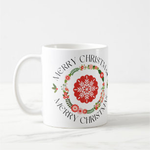 Caneca De Café Red Green Bold Christmas Berries Wreath Scandi