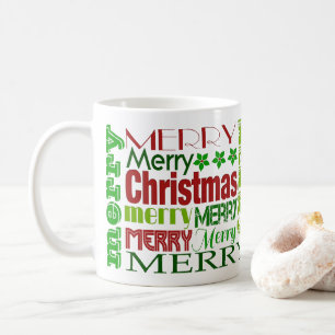 Caneca De Café Red & Green Merry Natal Typografia Holiday Mug