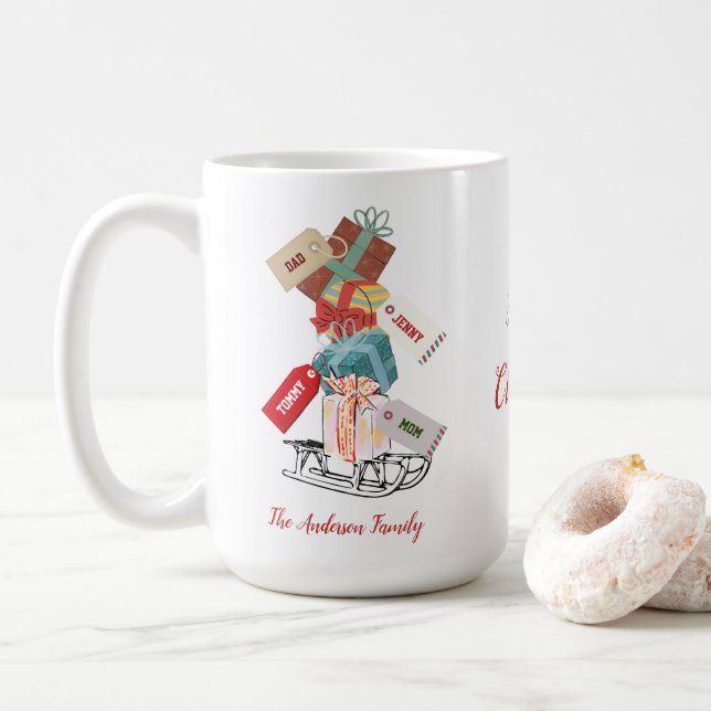 Caneca De Café Red Green Sleigh Script Trendy Natal Único (Com Donut)