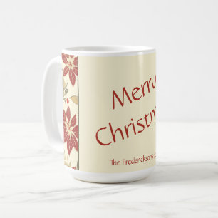 Caneca De Café Red Green Vintage Poinsettias Natal