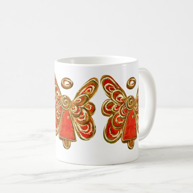 Caneca De Café Red Guardian Angel Custom Art Coffee Mug Cup (Frente Esquerda)