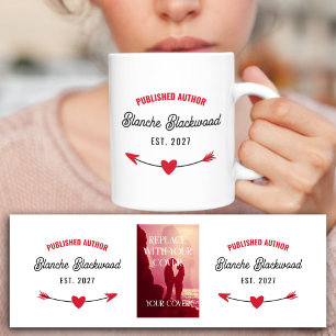 Caneca De Café Red Heart Arrow Publicou Autor Seu Cobrir De Livro