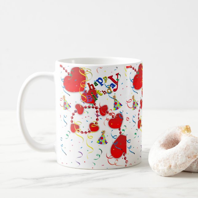 Caneca De Café Red Heart Mug Happy Birthday (Com Donut)