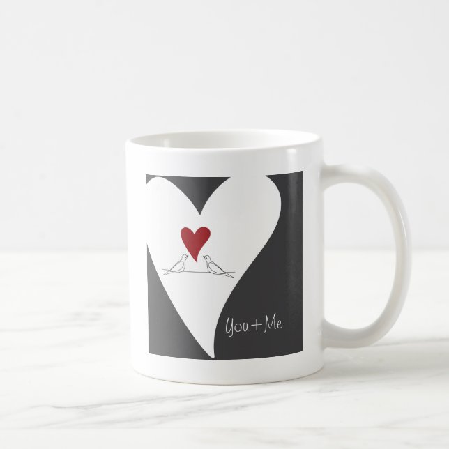 Caneca De Café Red Heart White Doves in Love Rustic Modern (Direita)