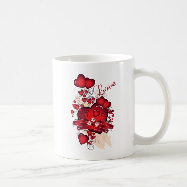 Caneca De Café Red Hearts Love Mug (Direita)