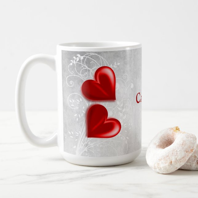 Caneca De Café Red Hearts Personalised Coffee Mug (Com Donut)