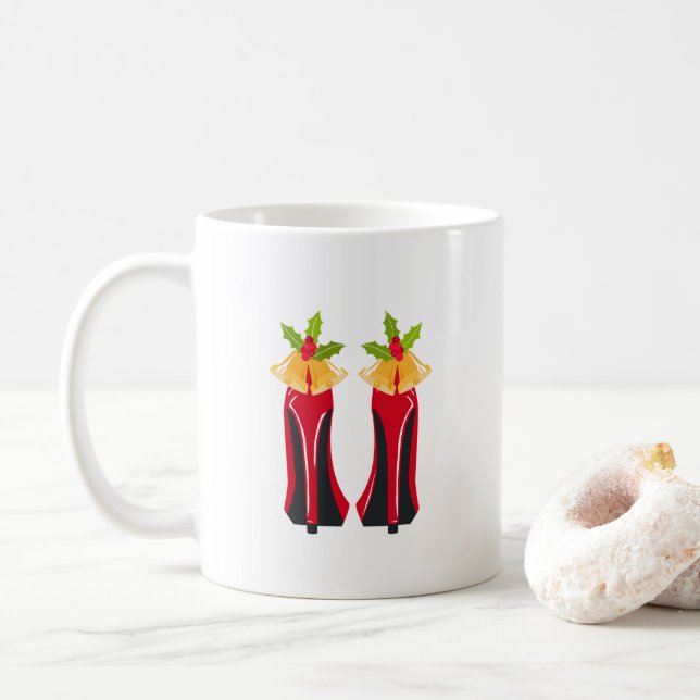 Caneca De Café Red High Heels com Sinos de Natal (Com Donut)