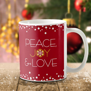 Caneca De Café Red Holiday Snowflake Paz Joy Amor Simples Moderno