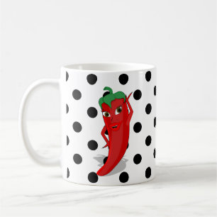 Caneca De Café Red Hot Pepper Diva Black Bolinhas Coffee Mug