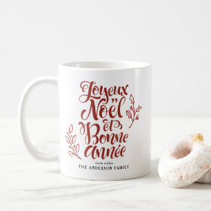 Caneca De Café Red Joyeux Noël e Bonne Année Calliographic
