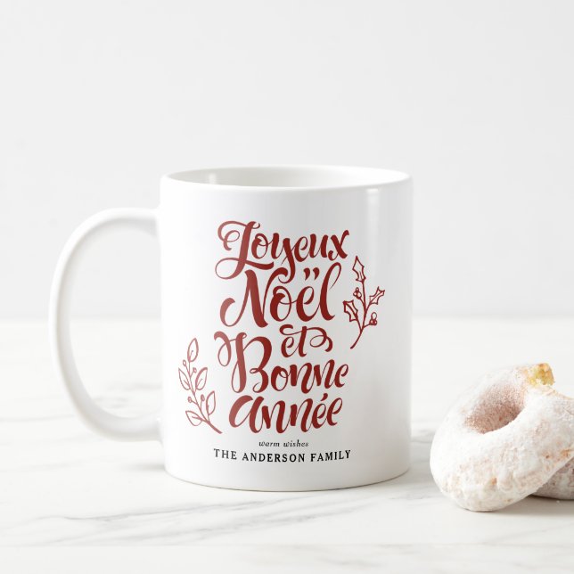Caneca De Café Red Joyeux Noël e Bonne Année Calliographic (Com Donut)