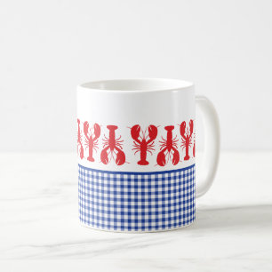 Caneca De Café Red Lobster Blue Gingham Costeiro Diversão