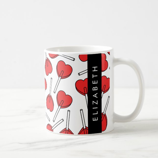 Caneca De Café Red Lollipops, Heart Lollipops, Lolly, Your Name (Direita)