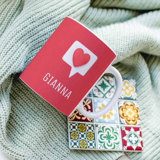 Caneca De Café Red Love Heart Romantic Girly Personalised Name (Criador carregado)
