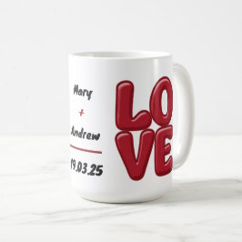 Caneca De Café Red LOVE Mug Personalizado com Nomes e Data