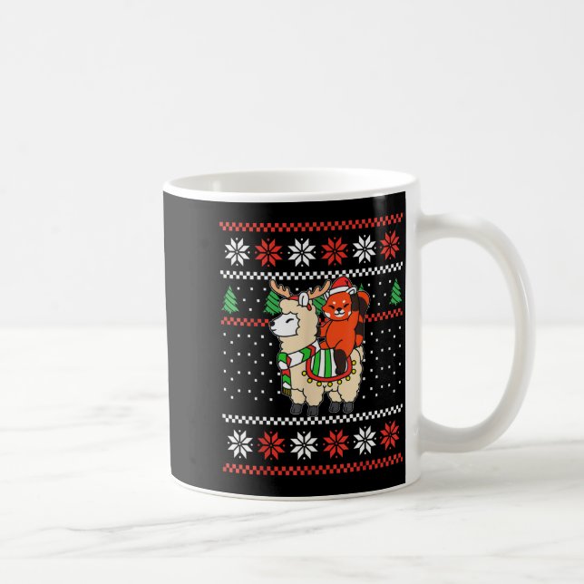 Caneca De Café Red Panda Ugly Christmas Sweater Reindeer Llama Ri (Direita)
