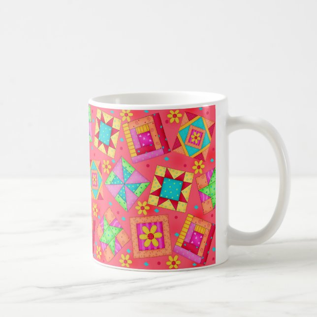 Caneca De Café Red Patchwork Quilt Design Mug (Direita)